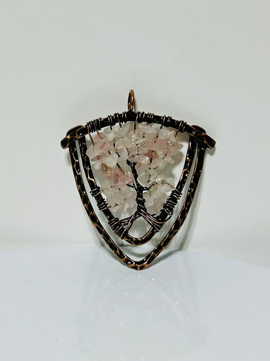 Rose Quartz Tree Necklace Pendant