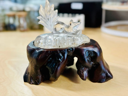 Glass 7-Tailed Fox with Wood Base